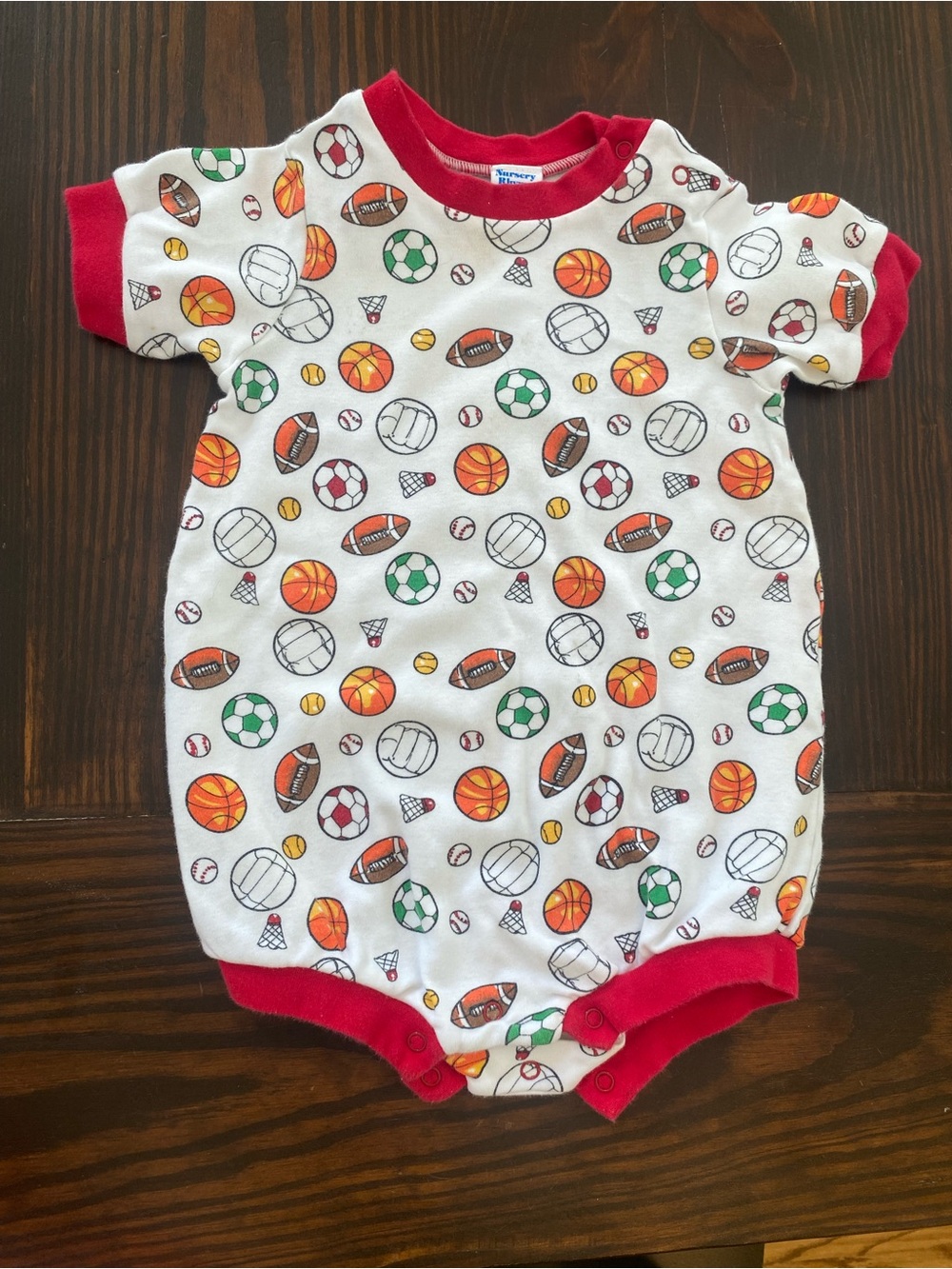 Baby Vintage Red Trim Sports Print One-Piece/Onesie 18 month